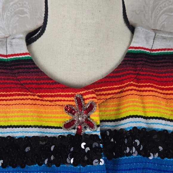 Veronica Prida Designs Size Medium Colorful Striped Serape Jacket Sequin Trim - Picture 2 of 16